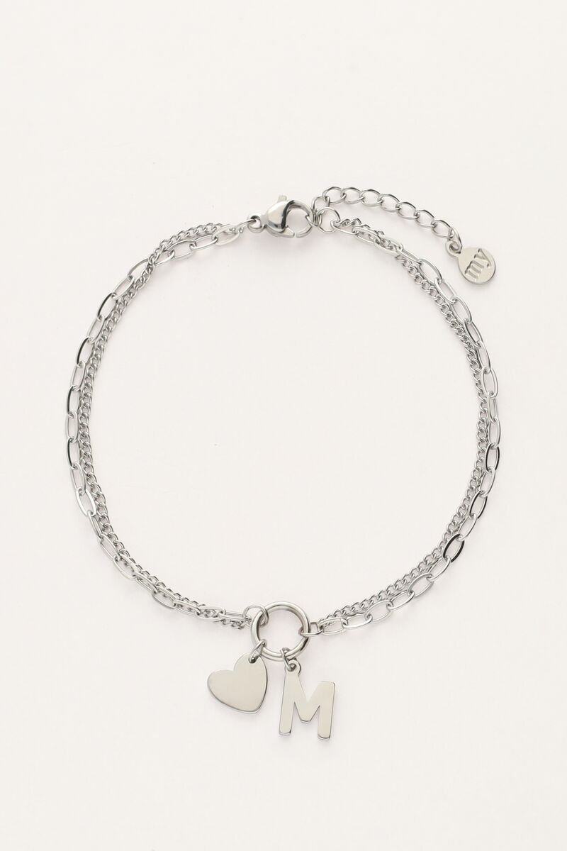 Bracelet double initial avec cœur